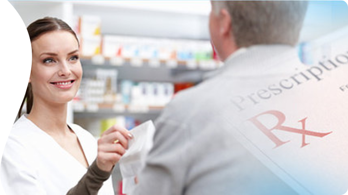Pharmacist giving the purchased products to the customer